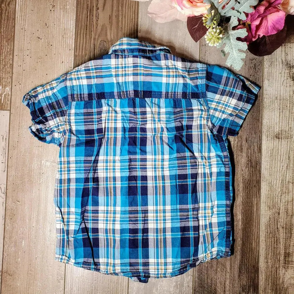 PLACE Blue and White Plaid 100% Cotton Button Down Short Sleeve Shirt Size 4T - Picture 12 of 14